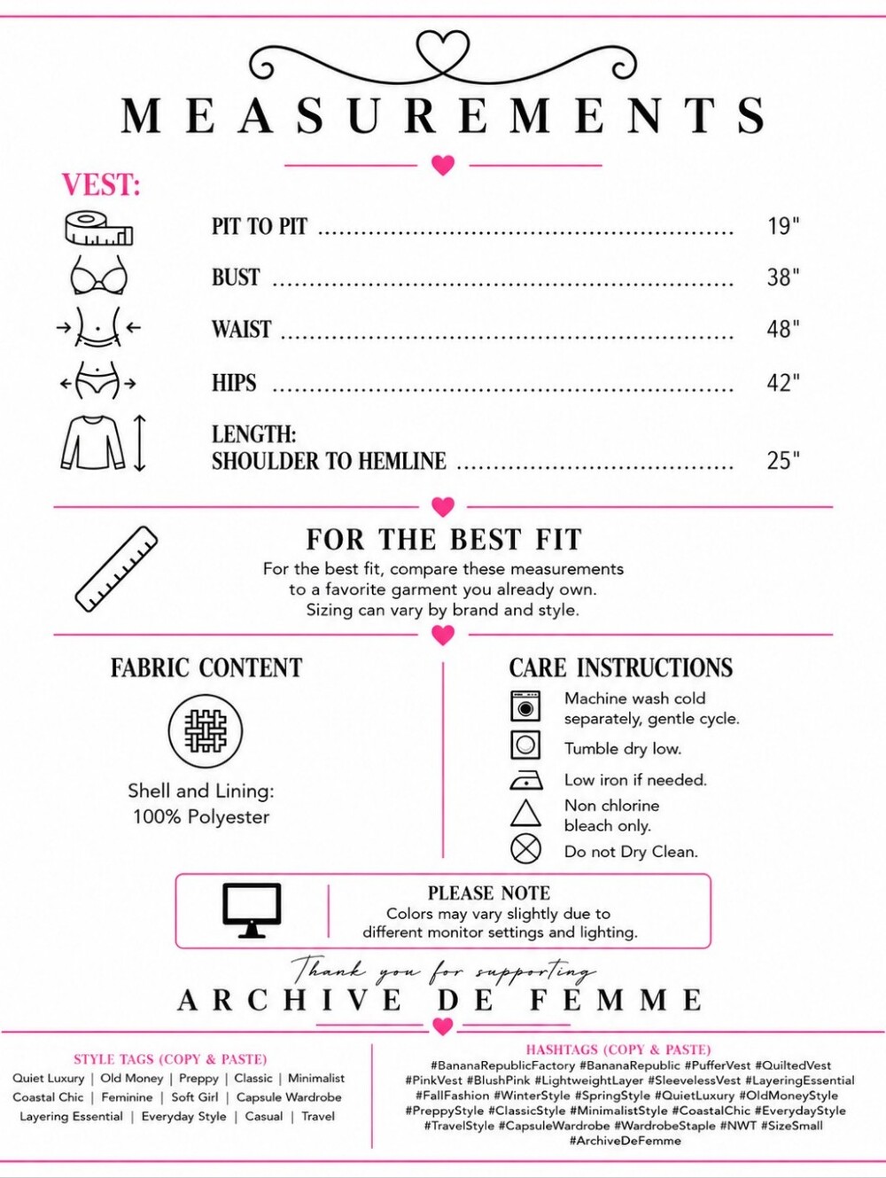 NWT Banana Republic Factory Pink Quilted Zip Front Puffer Vest | Size Small - Picture 4 of 8
